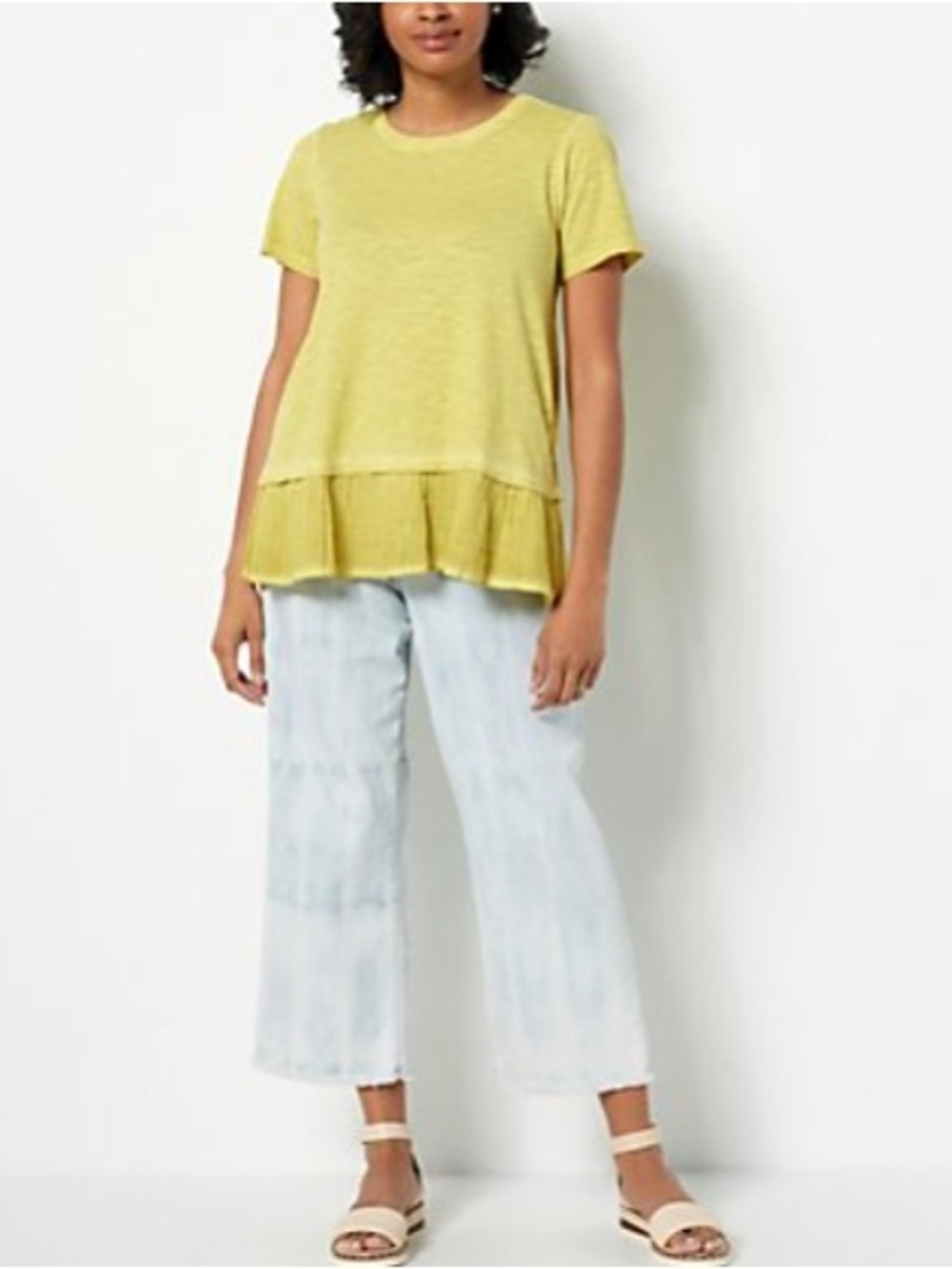 LOGO by Lori Goldstein Short Sleeve Ruffle-Hem Top with pockets